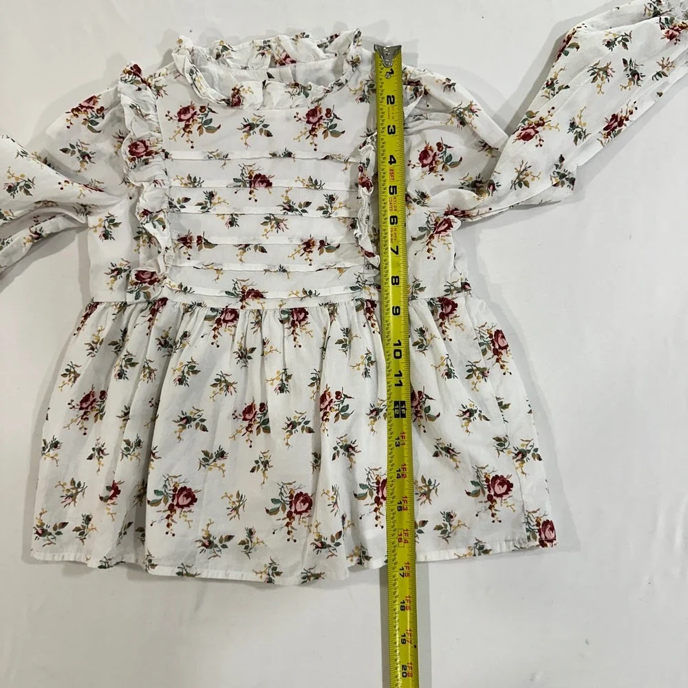 Janie and Jack Girls Floral Peplum Blouse Cotton Ruffle Pintuck Top Size 6 White